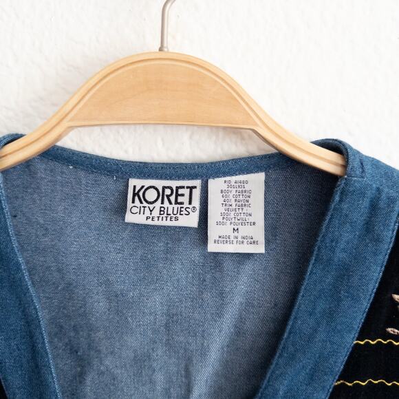 Koret City Blues Petites Embroidered Embellished Denim Vest Vintage Size Medium - Picture 4 of 4